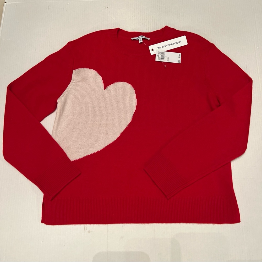 The Cashmere Project L Red White Heart Sweater 100% Cashmere - Picture 3 of 9